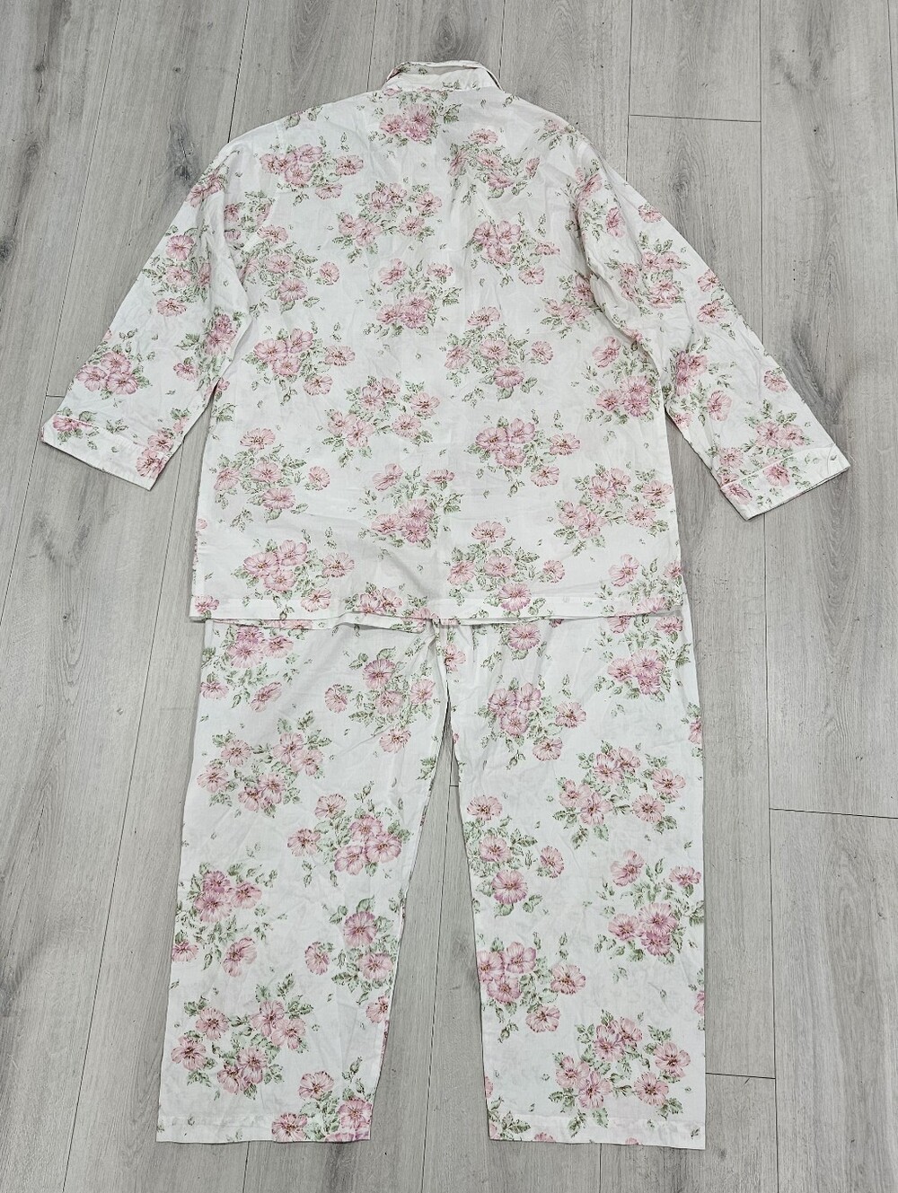 VTG Victoria's Secret Pink Floral Green Long Cotton Pajamas Set Sz L 80s NWOT - Picture 7 of 13